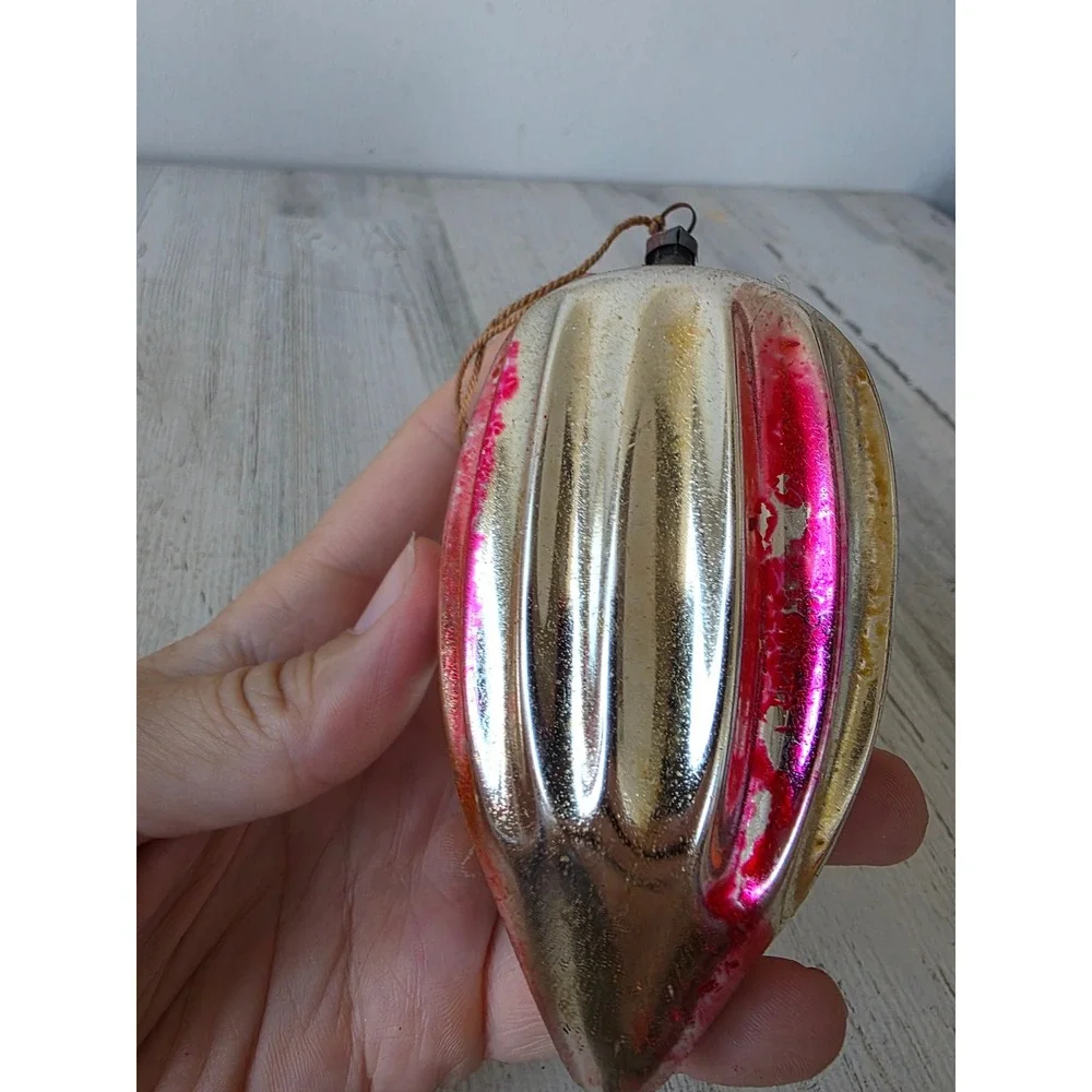 Antique indent parachute rainbow ornament Xmas tree pink red
